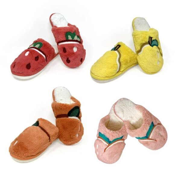 NWT Plush Pear Fruit Fuzzy Slippers - Picture 6 of 7